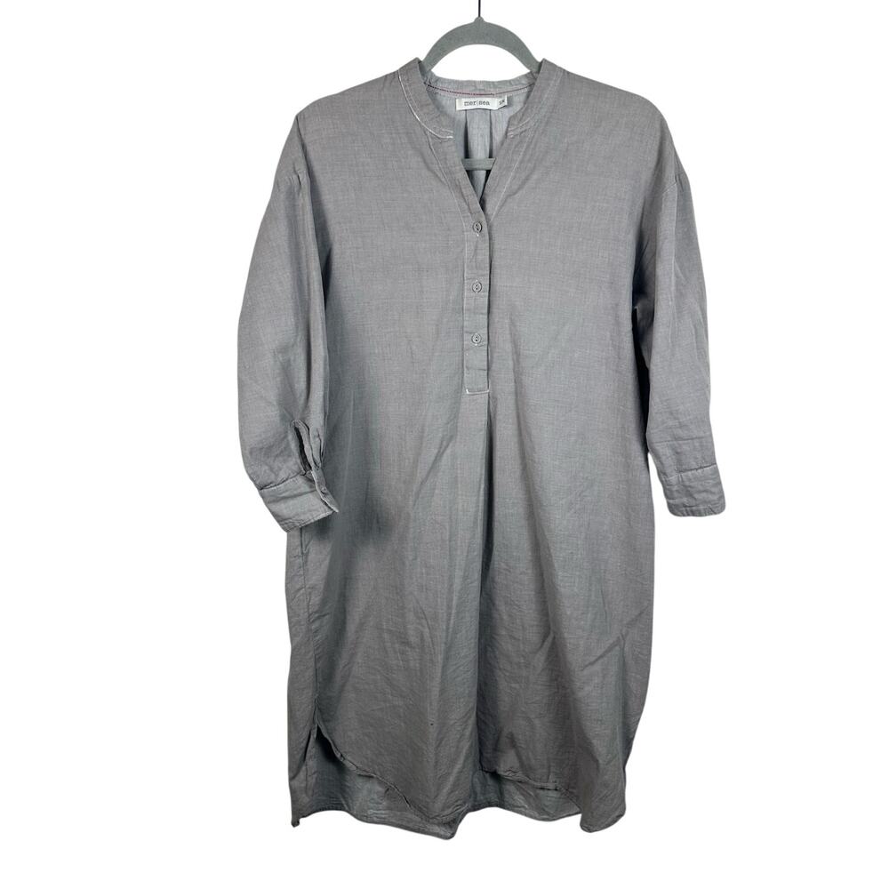 Mer Sea‎ Shirt Dress Women S/M Gray Excellent Cotton Henley Knee Length 1609